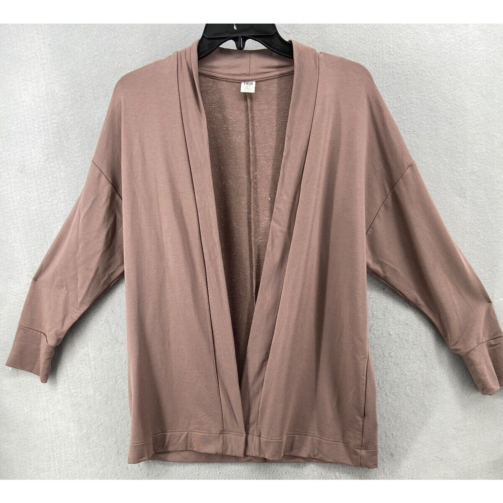 TRUE Cardigan Women Small Beige Brown Open Front Long Sleeve Stretch Butter Soft